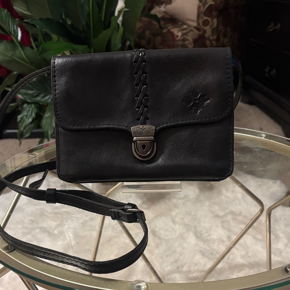 Black Leather Crossbody Bag with Braided Detail